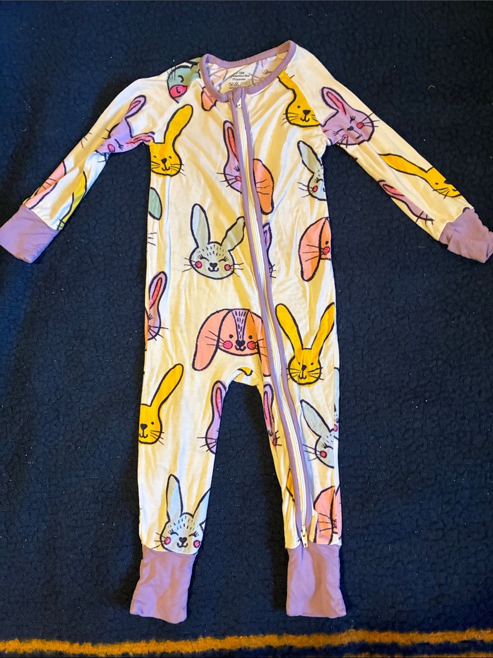 Kids Bunny Print One-Piece Pajamas in cream and Purple and pink